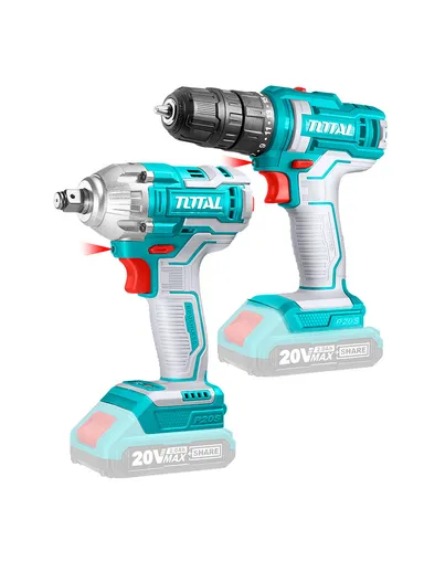 2Pcs 20V Lithium-ion Cordless Drill &amp; Impact Wrench Combo Kit TCKLI2017