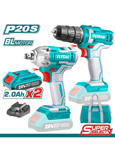 2Pcs 20V Lithium-ion Cordless Drill &amp; Impact Wrench Combo Kit TCKLI2017