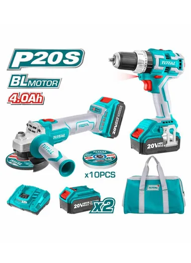 2Pcs 20V Lithium-ion Brushless Impact Drill &amp; Angle Grinder Combo Kit TCKLI6015