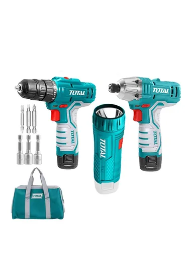 12V Cordless Drill, Impact driver &amp; Flashlight With 2Pcs 1.5Ah Batteries &amp; Charger TKLI1203