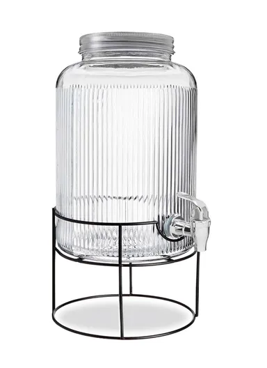 5.5L Glass Beverage Dispenser Jug with Iron Frame &amp; Spigot Set (D20 x H38)cm