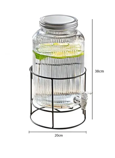 5.5L Glass Beverage Dispenser Jug with Iron Frame &amp; Spigot Set (D20 x H38)cm