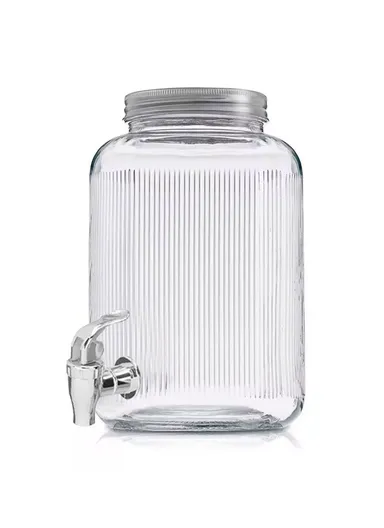 5.5L Glass Beverage Dispenser Jug with Iron Frame &amp; Spigot Set (D20 x H38)cm