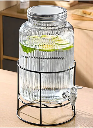 5.5L Glass Beverage Dispenser Jug with Iron Frame &amp; Spigot Set (D20 x H38)cm
