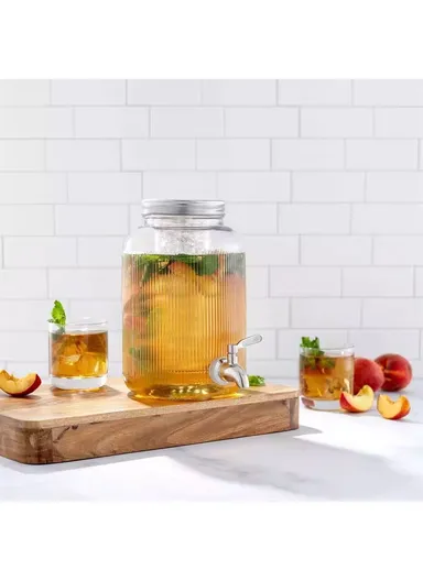 5.5L Glass Beverage Dispenser Jug with Iron Frame &amp; Spigot Set (D20 x H38)cm