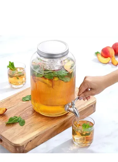 5.5L Glass Beverage Dispenser Jug with Iron Frame &amp; Spigot Set (D20 x H38)cm