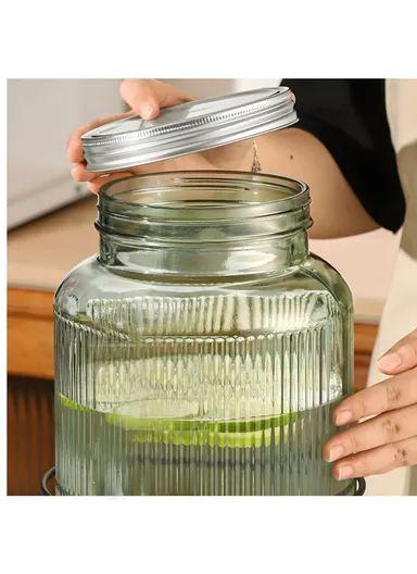 5.5L Glass Beverage Dispenser Jug with Iron Frame &amp; Spigot Set (D20 x H38)cm