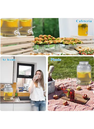 5.5L Glass Beverage Dispenser Jug with Iron Frame &amp; Spigot Set (D20 x H38)cm