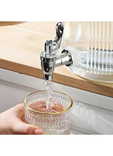 5.5L Glass Beverage Dispenser Jug with Iron Frame &amp; Spigot Set (D20 x H38)cm