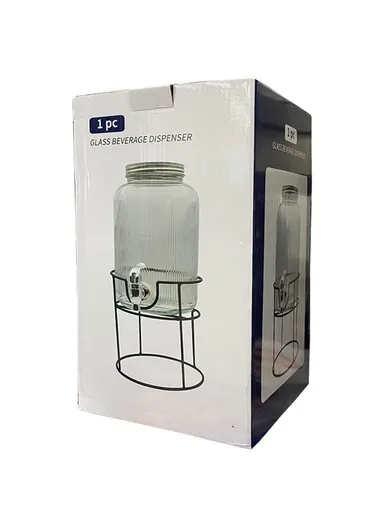 5.5L Glass Beverage Dispenser Jug with Iron Frame &amp; Spigot Set (D20 x H38)cm