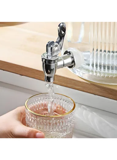 3.8L Double Glass Beverage Dispenser Jug with Iron Frame &amp; Spigot Set (L33 x W15 x H32)cm - 2 Pieces