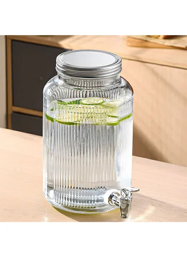 3.8L Double Glass Beverage Dispenser Jug with Iron Frame &amp; Spigot Set (L33 x W15 x H32)cm - 2 Pieces