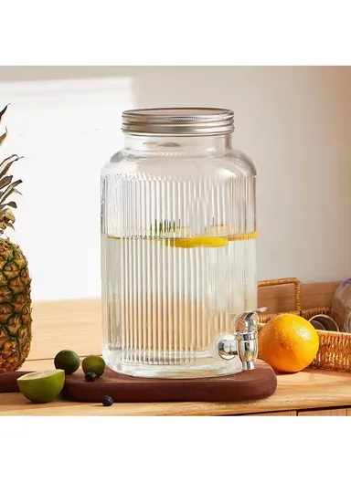 3.8L Double Glass Beverage Dispenser Jug with Iron Frame &amp; Spigot Set (L33 x W15 x H32)cm - 2 Pieces