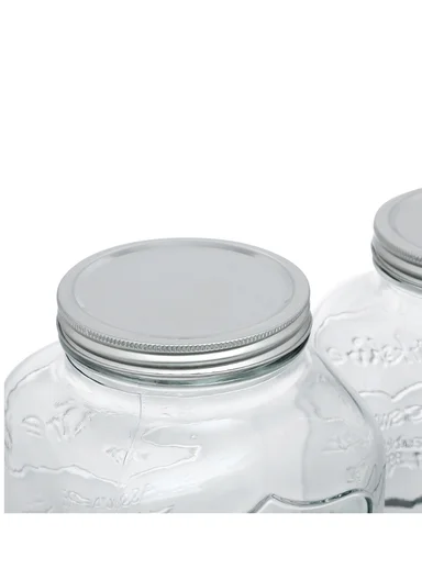 4L Double Glass Beverage Dispenser Jug with Iron Frame &amp; Spigot Set (L32 x W15 x H30)cm - 2 Pieces