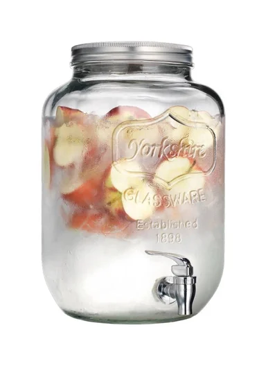 4L Double Glass Beverage Dispenser Jug with Iron Frame &amp; Spigot Set (L32 x W15 x H30)cm - 2 Pieces