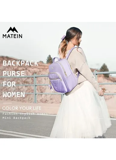 2 Pcs Women's Mini Travel Bags Set, Waterproof Backpack with USB Port &amp; Organizer Bag - Purple