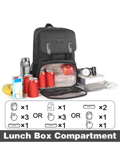 Leakproof Laptop Backpack with Insulated Lunch Compartment &amp; USB Port - Black