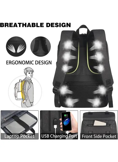 Leakproof Laptop Backpack with Insulated Lunch Compartment &amp; USB Port - Black