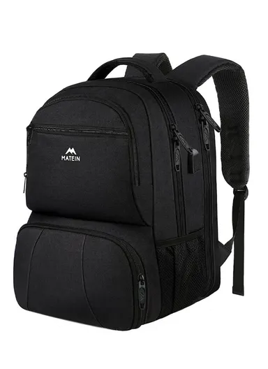 Water-Resistant Laptop Backpack with Leakproof Insulated Cooler &amp; USB Port - Black