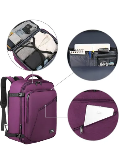 Waterproof Expandable Laptop Backpack, Large Carry-On Travel &amp; School Backpack 1159 - Purple