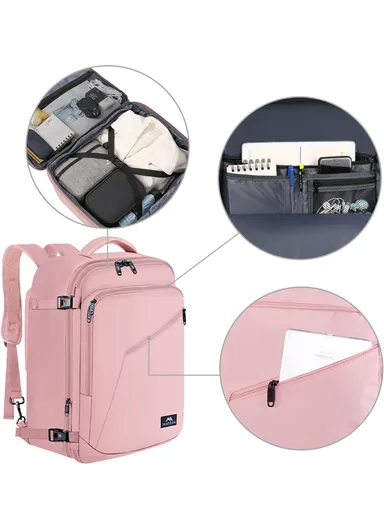 Waterproof Expandable Laptop Backpack, Large Carry-On Travel &amp; School Backpack 1159 - Pink