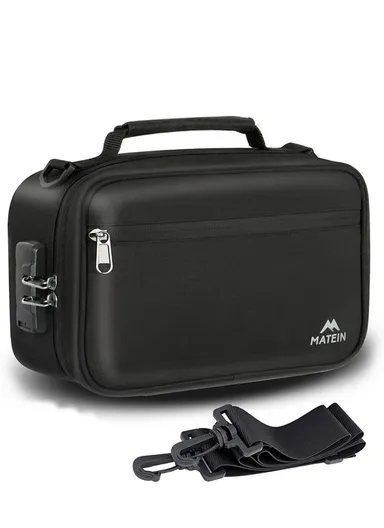 Water-Resistant Smell Proof Bag with Secure Combination Lock &amp; Adjustable Shoulder Strap - Black