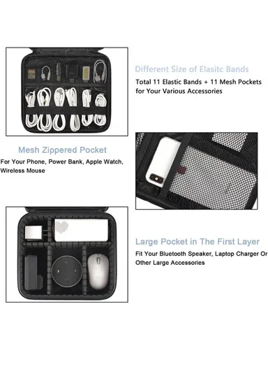 Large Capacity Cable Organizer Bag, Shockproof Dust-Resistant Electronic Accessories Storage Bag - Black