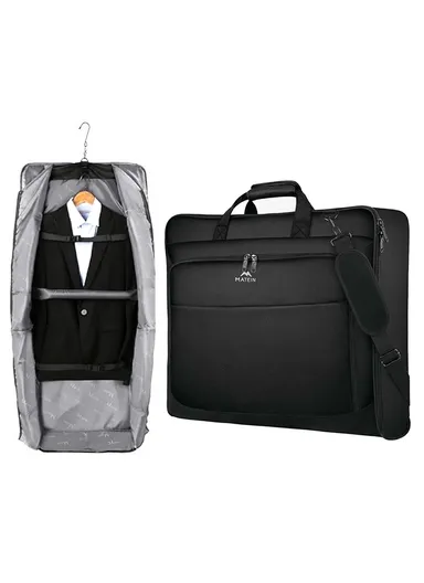 Large Capacity Travel Garment Bag with Shoulder Strap for Business - Black