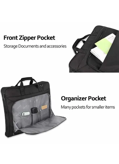 Large Capacity Travel Garment Bag with Shoulder Strap for Business - Black