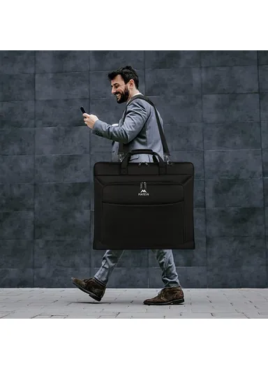 Large Capacity Travel Garment Bag with Shoulder Strap for Business - Black