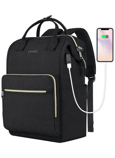 15.6" Fashion Travel Laptop Backpack With USB Charging Port - Black