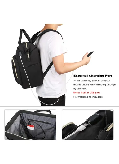 15.6" Fashion Travel Laptop Backpack With USB Charging Port - Black