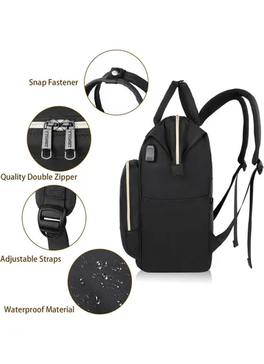 15.6" Fashion Travel Laptop Backpack With USB Charging Port - Black