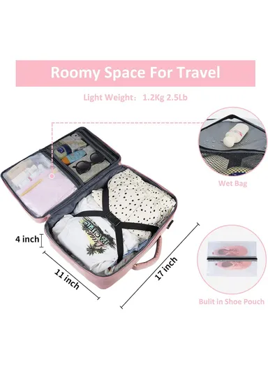 17" Waterproof Travel Backpack With USB Charge For Outdoor Sports - Pink