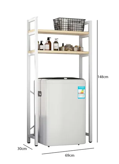 2-Shelves Multifunctional Over Washing Machine Bathroom Organizer for Space Saving Z-02 (W69 x D30 x H148)cm - White