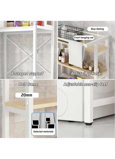 2-Shelves Multifunctional Over Washing Machine Bathroom Organizer for Space Saving Z-02 (W69 x D30 x H148)cm - White