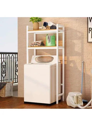 2-Shelves Multifunctional Over Washing Machine Bathroom Organizer for Space Saving Z-02 (W69 x D30 x H148)cm - White