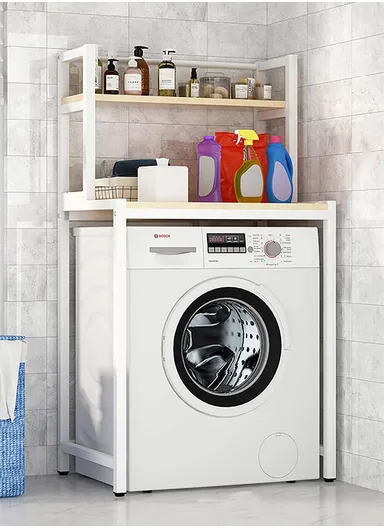 2-Shelves Multifunctional Over Washing Machine Bathroom Organizer for Space Saving Z-06 (L69 x W60 x H152)cm - White