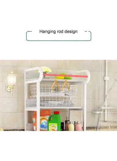 3-Layer Shelf Over The Washing Machine Bathroom Space Saving Organizer Rack, with Clothes Hanging Rod Z-09 (W69 x D60 x H183.5)cm- White
