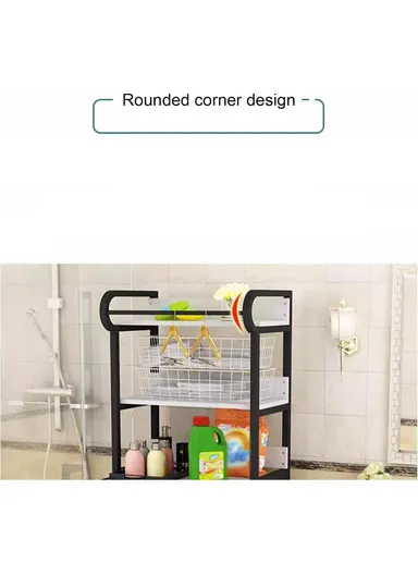 3-Layer Shelf Over The Washing Machine Bathroom Space Saving Organizer Rack, with Clothes Hanging Rod Z-09 (W69 x D60 x H183.5)cm- White
