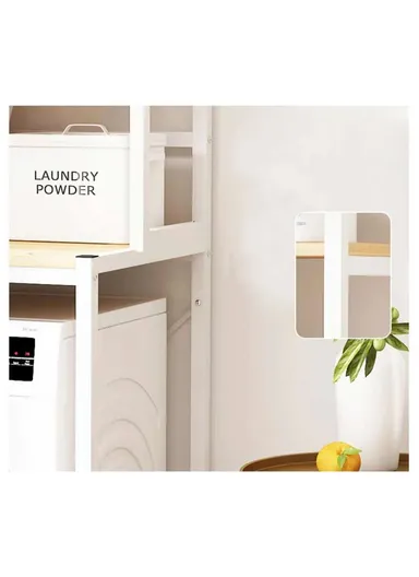 3-Layer Shelf Over The Washing Machine Bathroom Space Saving Organizer Rack, with Clothes Hanging Rod Z-09 (W69 x D60 x H183.5)cm- White