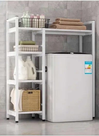4-Layer Storage Rack Shelf Above Load Washing Machine with Wooden Shelves (W110 x D35 x H134)cm
