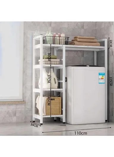 4-Layer Storage Rack Shelf Above Load Washing Machine with Wooden Shelves (W110 x D35 x H134)cm