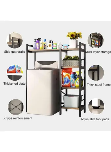 4-Layer Storage Rack Shelf Above Load Washing Machine with Wooden Shelves (W110 x D35 x H134)cm