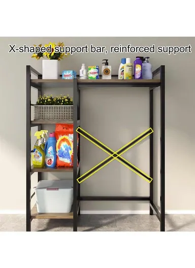 4-Layer Storage Rack Shelf Above Load Washing Machine with Wooden Shelves (W110 x D35 x H134)cm