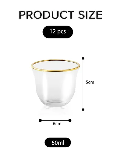 12Pcs 60ml Glass Moonlight Coffee Cups with Gold Line