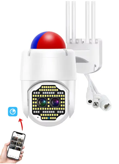 2.0MP IP66 Waterproof SMART AUTO Tracking Wireless Wifi IP PTZ DUAL-LENS Camera With DAY &amp; NIGHT FULL COLOR VISION, ZOOM, WARNING Sound &amp; Light Alarm (APP: ICAM365) C-P19-135