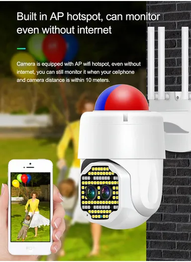 2.0MP IP66 Waterproof SMART AUTO Tracking Wireless Wifi IP PTZ DUAL-LENS Camera With DAY &amp; NIGHT FULL COLOR VISION, ZOOM, WARNING Sound &amp; Light Alarm (APP: ICAM365) C-P19-135