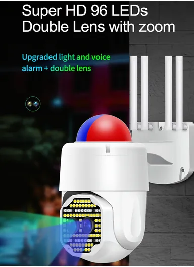 2.0MP IP66 Waterproof SMART AUTO Tracking Wireless Wifi IP PTZ DUAL-LENS Camera With DAY &amp; NIGHT FULL COLOR VISION, ZOOM, WARNING Sound &amp; Light Alarm (APP: ICAM365) C-P19-135