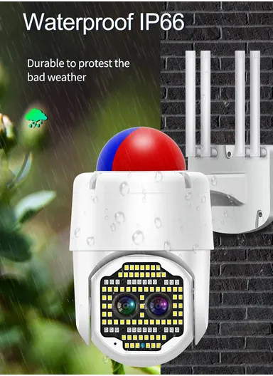 2.0MP IP66 Waterproof SMART AUTO Tracking Wireless Wifi IP PTZ DUAL-LENS Camera With DAY &amp; NIGHT FULL COLOR VISION, ZOOM, WARNING Sound &amp; Light Alarm (APP: ICAM365) C-P19-135